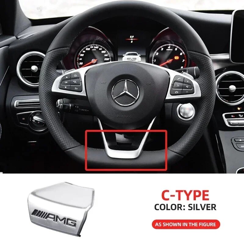 Для AMG логотип наклейка на руль автомобиля эмблема крышка внутренняя наклейка наклейка для AMG Mercedes Benz GLC GLA W204 W205 W212 W213, C style-Silver