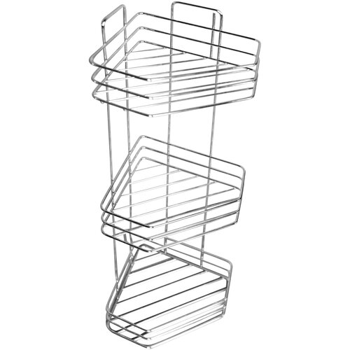 Полка для ванной из нержавеющей стали AISI 304, угловая люкс, 3-х ярусная, форма трапеция, 69х20х20 см