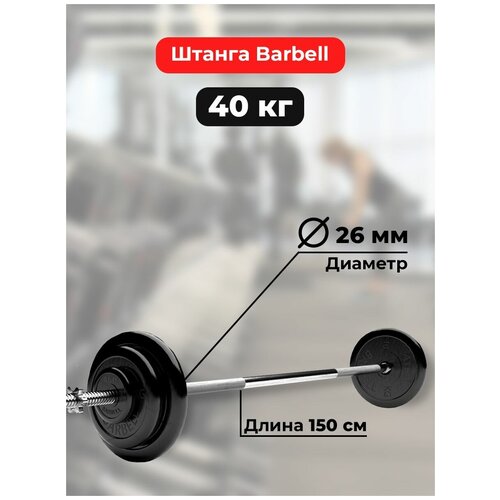 фото Штанга 40 кг mb barbell atlet, прямой гриф 150см, обрезиненные диски (блины) barfits