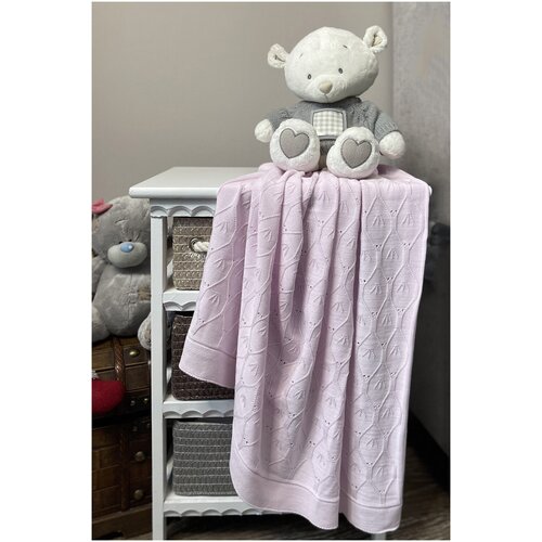 Плед вязанный для новорожденных 80х90 см, хлопок 100%, плед в коляску, в кроватку, в машину, на фотосессию