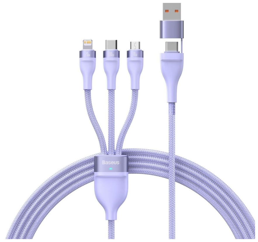 Кабель передачи данных / быстрой зарядки / Data Cable Cable U+C to M+L+C 100W 1.2m Purple CASS030105