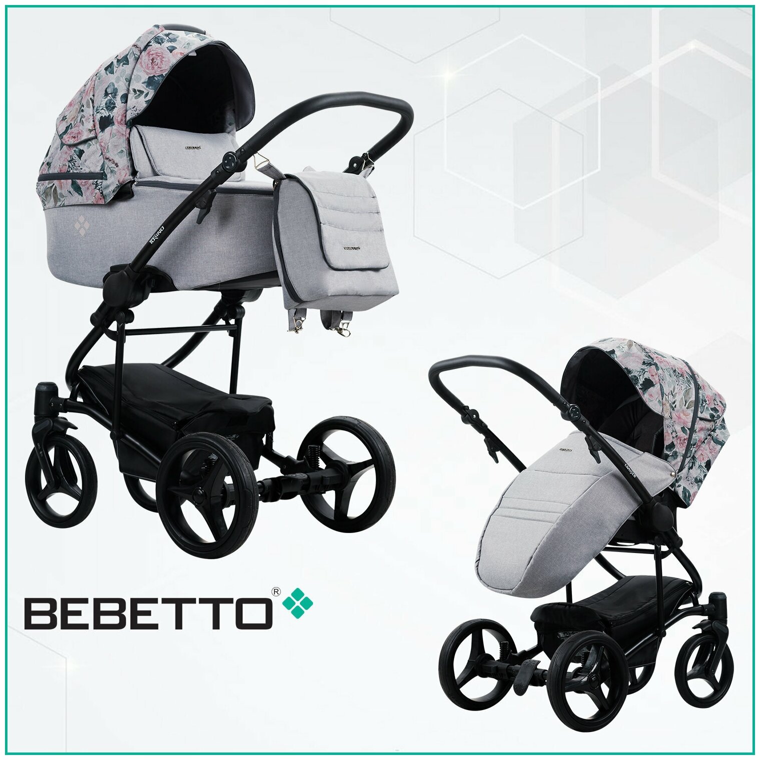 Детская коляска/2 в 1/Bebetto/Torino TEX/01/рама черная