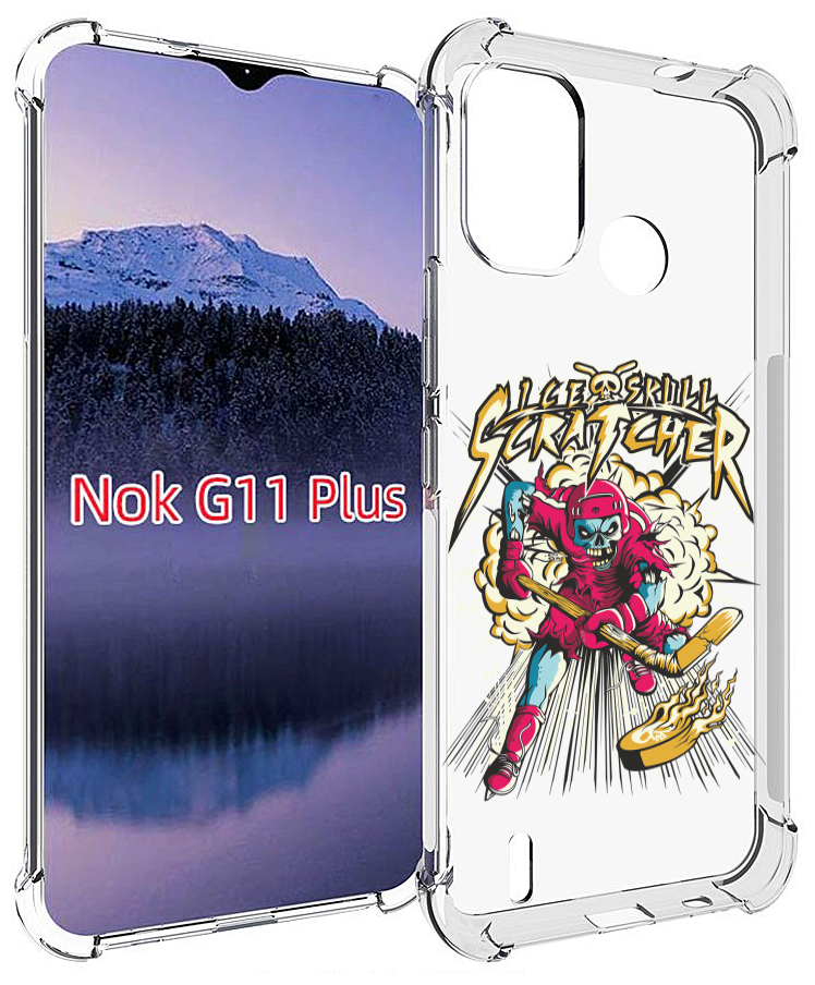 Чехол MyPads нарисованный скелет хоккеист для Nokia G11 Plus задняя-панель-накладка-бампер