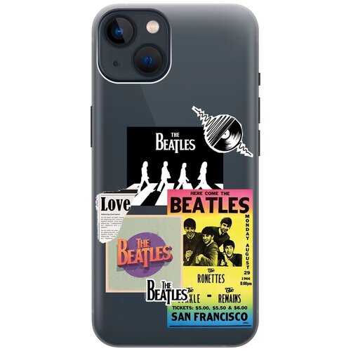 Силиконовый чехол на Apple iPhone 14 / Эпл Айфон 14 с рисунком Beatles Stickers силиконовый чехол на apple iphone 14 эпл айфон 14 с рисунком beatles stickers
