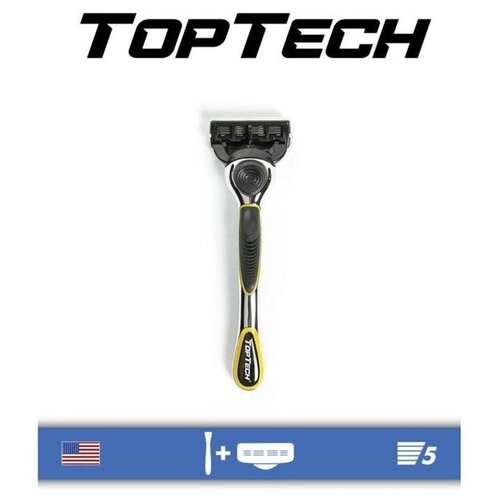 многоразовый бритвенный станок toptech razor 3 серебристый 9 шт Бритвенный станок Toptech Razor 5, 1 бритва + сменная кассета, 5 лезвий, совместим с Gillette Fusion5, Fusion5 Power , 1 шт.