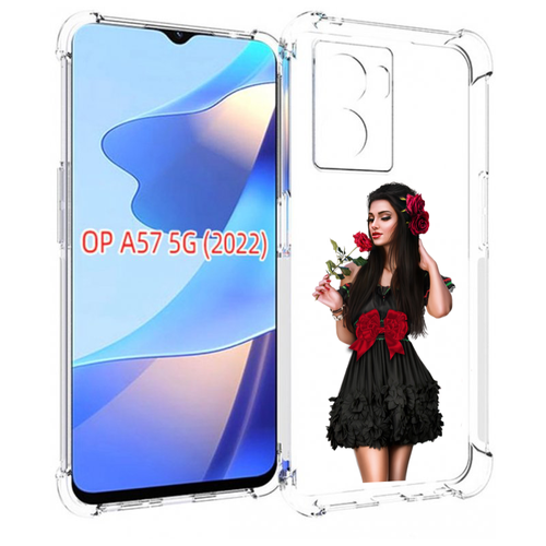 Чехол MyPads девушка-в-черном-платье-с-розой женский для OPPO A57 5G(2022) задняя-панель-накладка-бампер