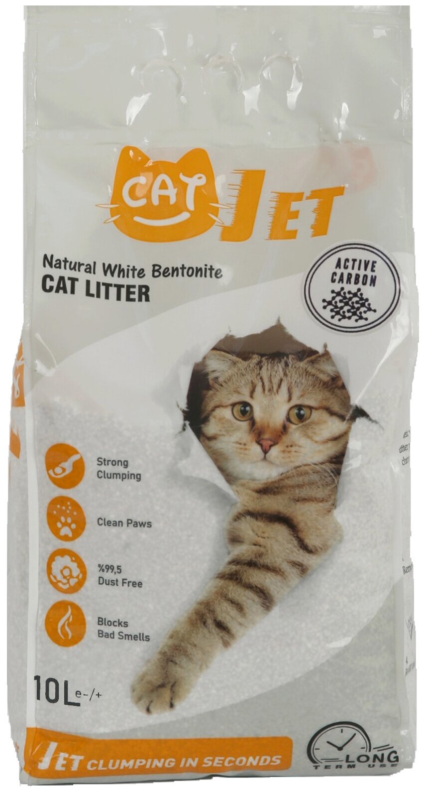 CATJET наполнитель для кошачьих туалетов, белый бентонит, комкующийся, 10 литров, Турция, Активированный уголь