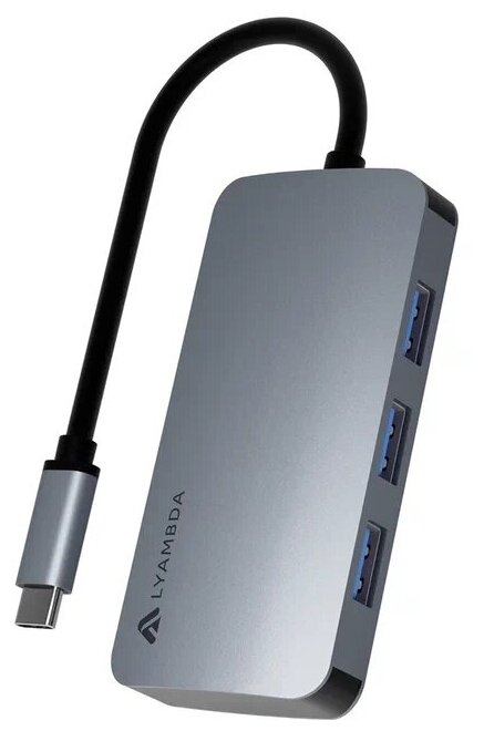 Разветвитель Type-C 5 в 1 USB/PD / USB-Hub / USB - концентратор Lyambda Slim Aluminum LC118 Gray