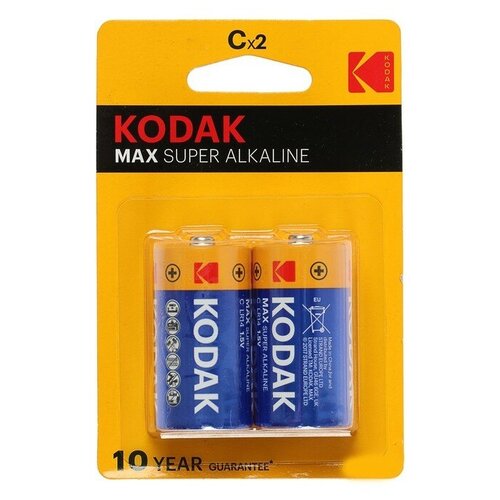 Батарейка алкалиновая Kodak Max, C, LR14-2BL, 1.5В, блистер, 2 шт.