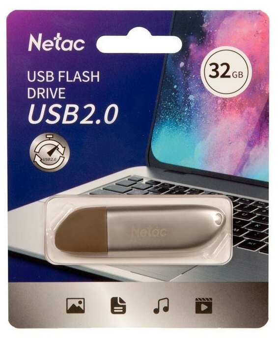 Флеш Диск Netac U352 32Gb , USB2.0, с колпачком, металлическая