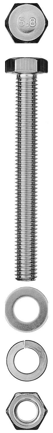 Болт (DIN933) в комплекте с гайкой (DIN934) шайбой (DIN125) шайбой пруж. (DIN127) M6 x 80 мм 5 шт ЗУБР