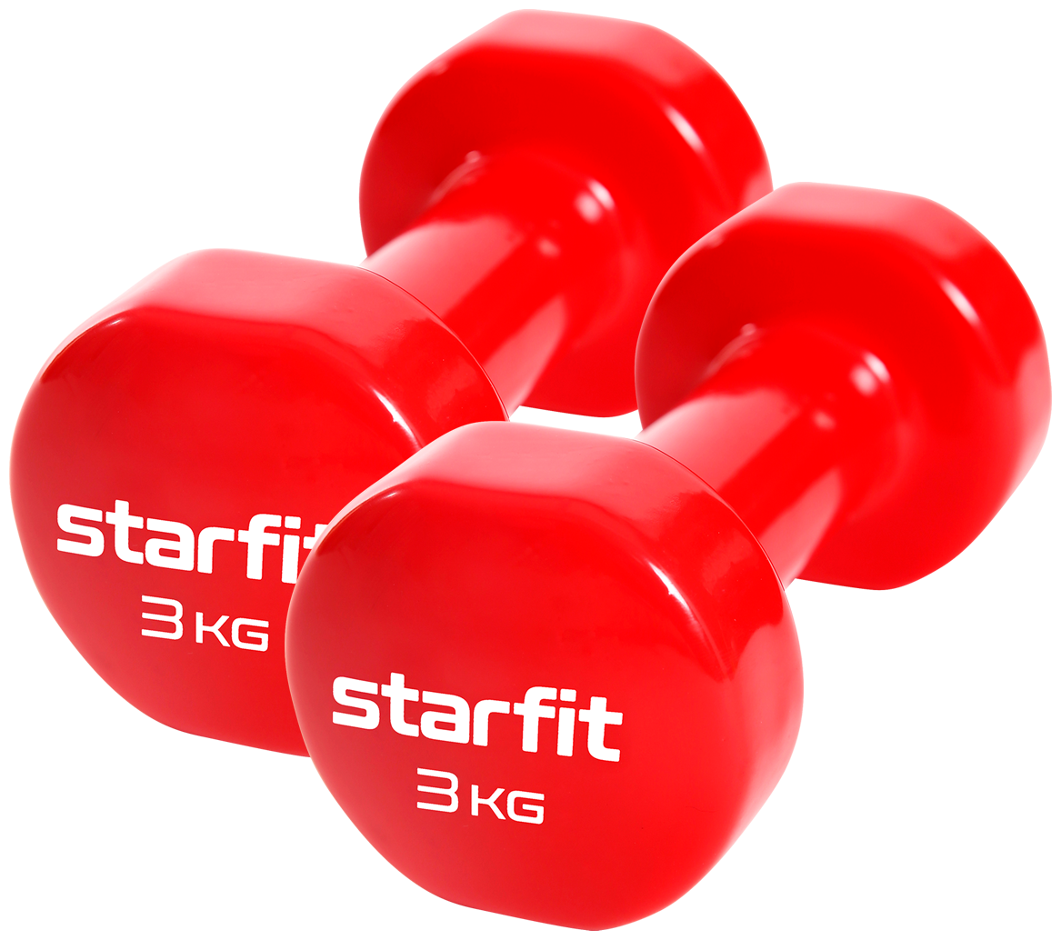 Гантели для фитнеса виниловые набор гантелей STARFIT Core DB-101 3 кг, красный, 2 шт