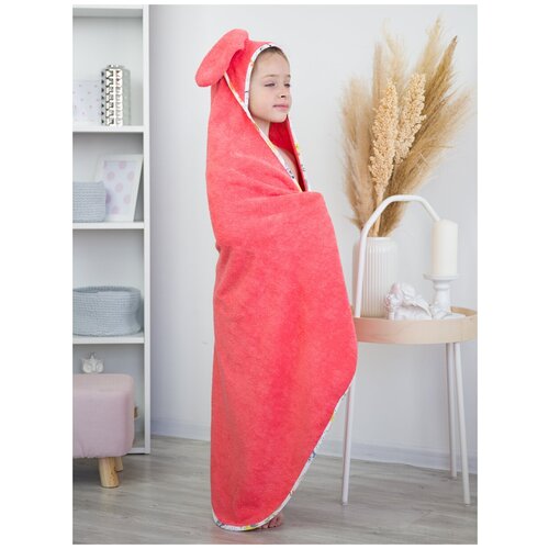 Полотенце-уголок BIO-TEXTILES махровый детский с капюшоном лапушка розовый 95*95 см для дома бани сауны бассейна для девочки малыша малышки
