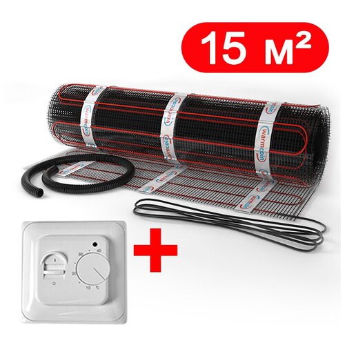 Теплый пол электрический нагревательный мат WarmCoin BLACK 15 мкв с терморегулятором 50544₽