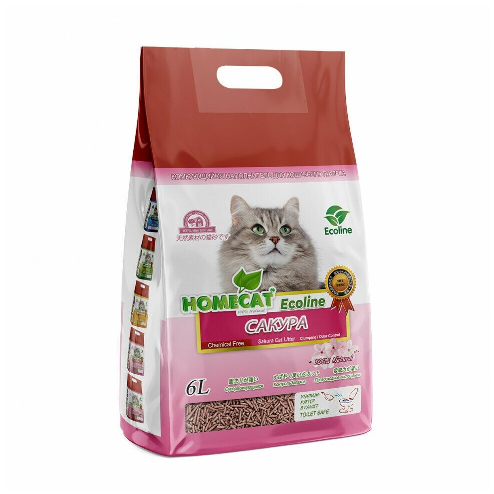 Наполнитель для кошачьих туалетов HOMECAT Ecoline комкующийся с ароматом сакуры 6 л - фотография № 2