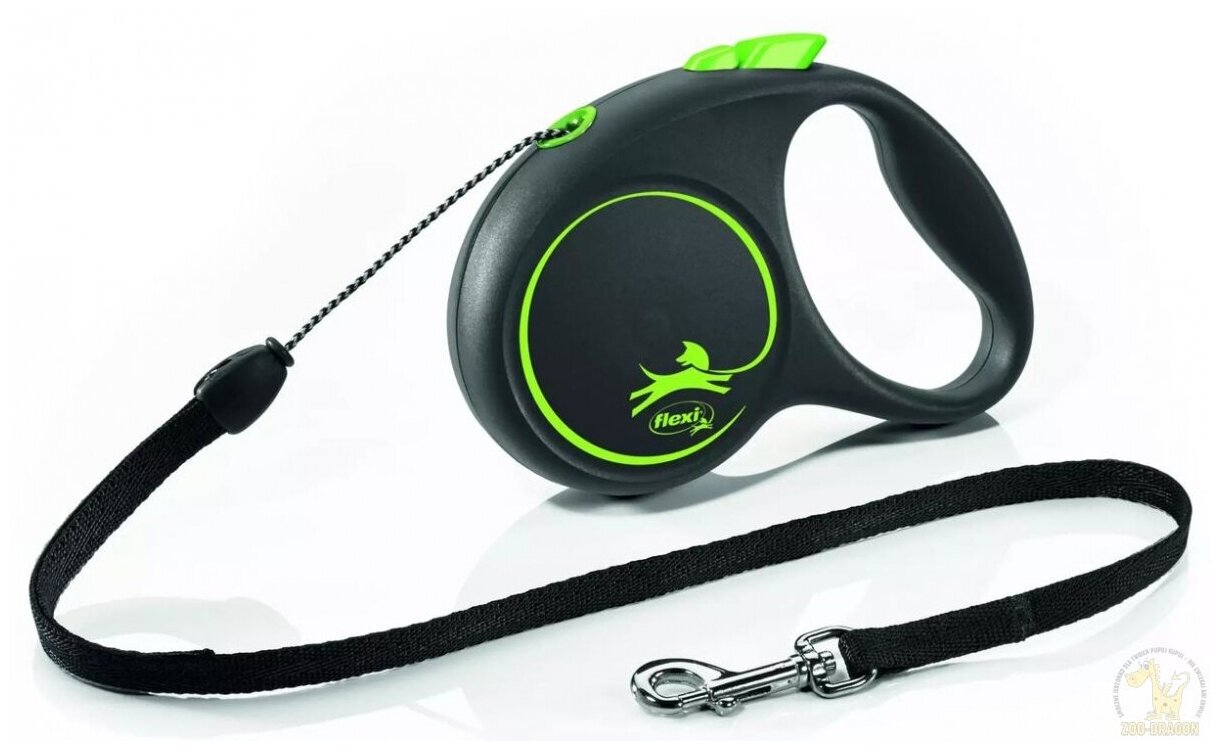 Поводок-рулетка для собак Flexi Black Design M тросовый черный/зеленый 5 м - фотография № 8