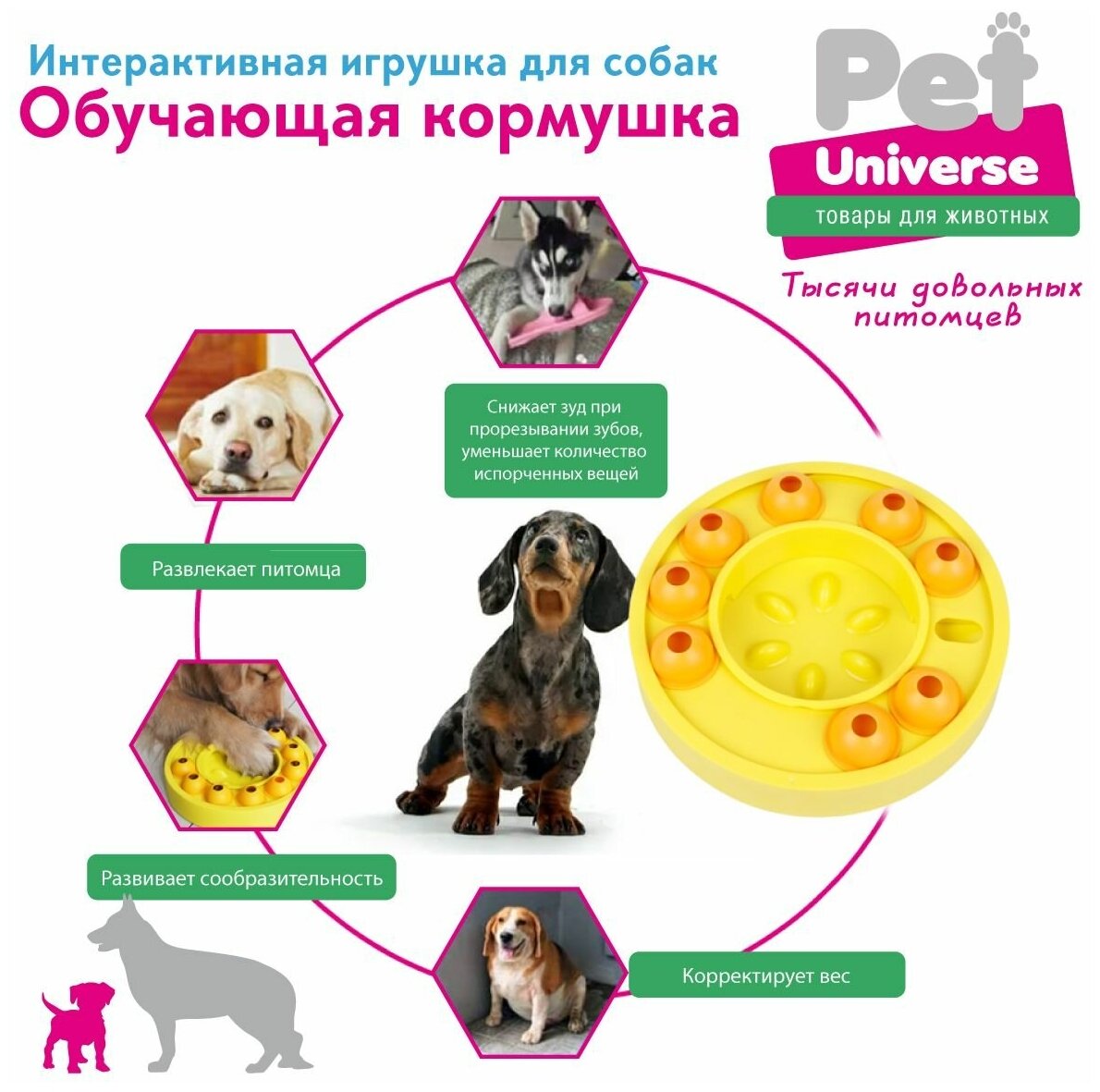 Развивающая игрушка для собак и кошек Pet Universe, головоломка, интерактивная обучающая кормушка дозатор, для медленной еды и лакомств,IQ PU1003Y - фотография № 8
