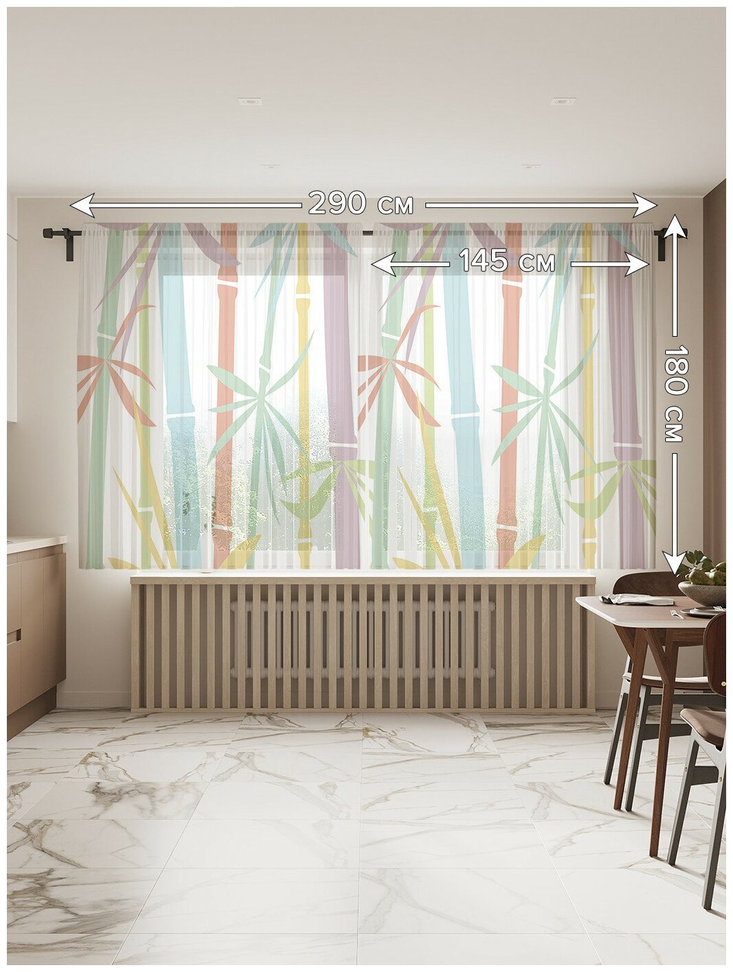 Тюль для кухни и спальни JoyArty "Бамбуковое веселье", 2 полотна со шторной лентой шириной по 145 см, высота 180 см. - фотография № 2