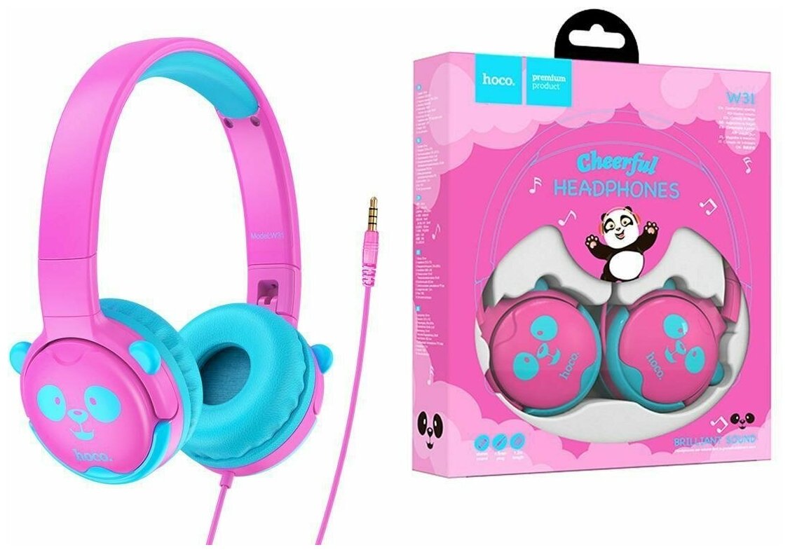 Внешние наушники HOCO W31 Childrens headphones розовые (панда)