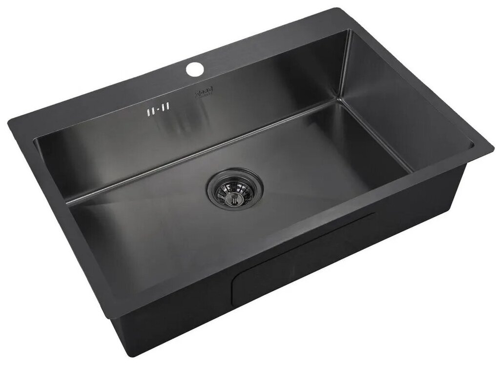 Мойка кухонная Zorg Inox PVD 7551 grafit, графит черная, PVD покрытие, большая чаша, толщина 1,5 мм, премиум