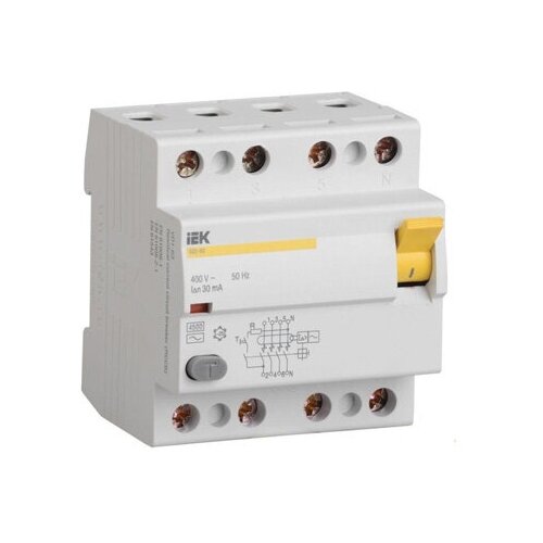 Дифференциальный выключатель нагрузки УЗО ВД1-63 4 полюса, 63А, Тип AC, 100мА | код. MDV10-4-063-100 | IEK (5шт. в упак.)