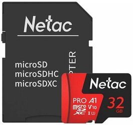 32GB Карта памяти MicroSD Netac P500 Extreme Pro Class 10 UHS-I A1 V10 (100 Mb/s) + SD адаптер (NT02P500PRO-032G-R)