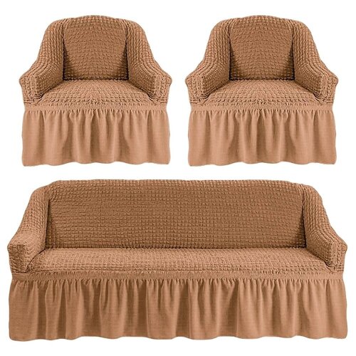 Комплект чехлов на диван и 2 кресла с юбкой, цвет Серый (Жатка)