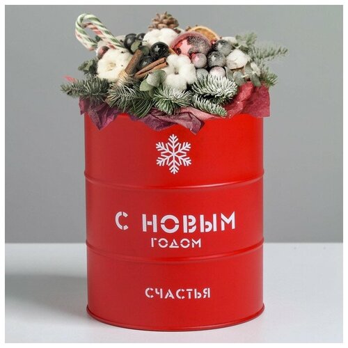 Банка-бочка, красная «С новым годом», 12 х 14 см