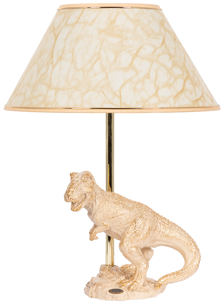 Настольная лампа Bogacho Динозавр Тирекс кремовая с абажуром светло бежевого цвета ручная работа
