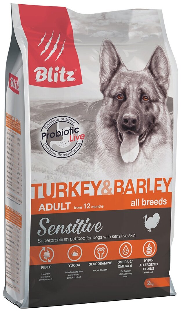 Блитц корм д/собак Индейка/ячмень ADULT TURKEY& BARLEY 2 кг, шт