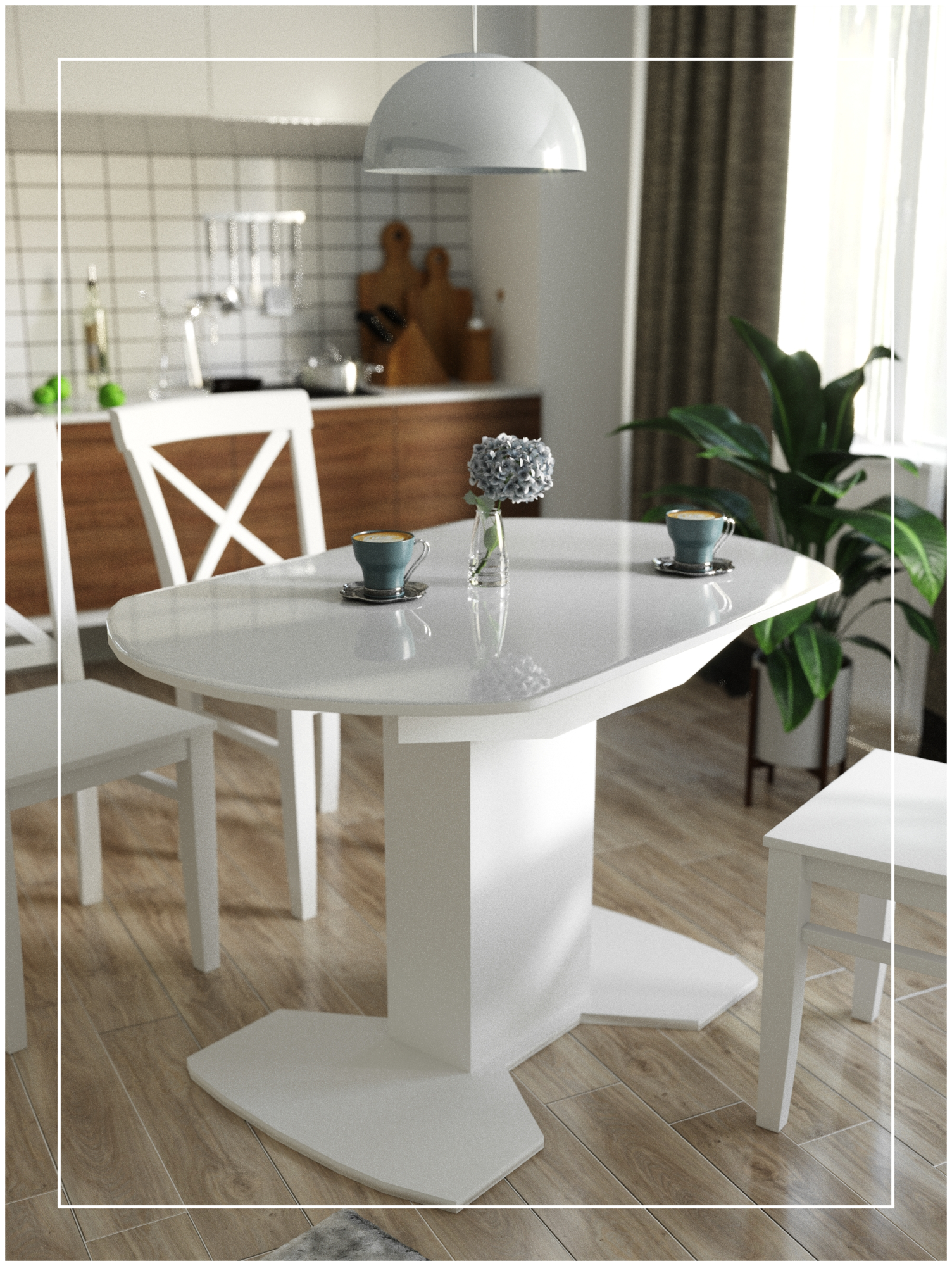 Стол кухонный Каприз стеклянный белый 110(142)*70*76 / стол обеденный / раскладной стол на кухню / для кухни / для гостиной / для дачи / маленький /
