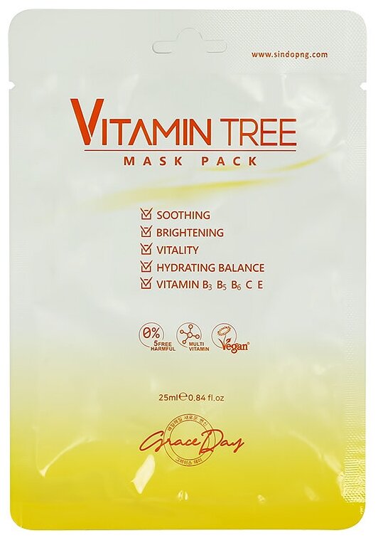 Маска для лица GRACE DAY VITAMIN TREE выравнивающая тон кожи, 25 мл