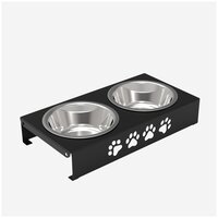 Миска для собак двойная металлическая черная "Дружок 4" 960мл/кормушка/подставка для кормления