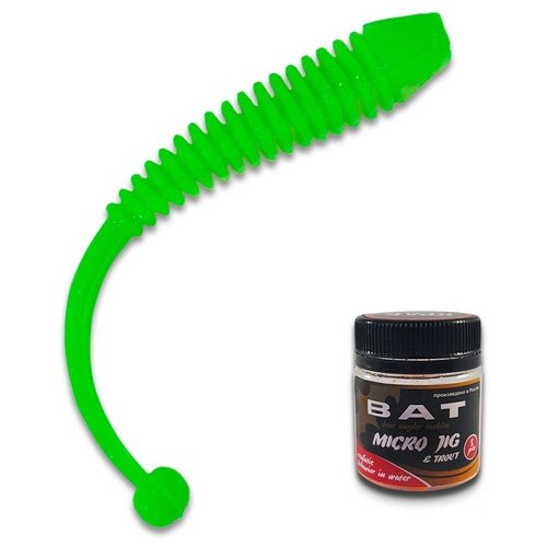 Cиликоновые приманки для рыбалки микроджиг ВАТ ZON worm 50мм, аромат: краб, цвет: зеленый, 8 шт.