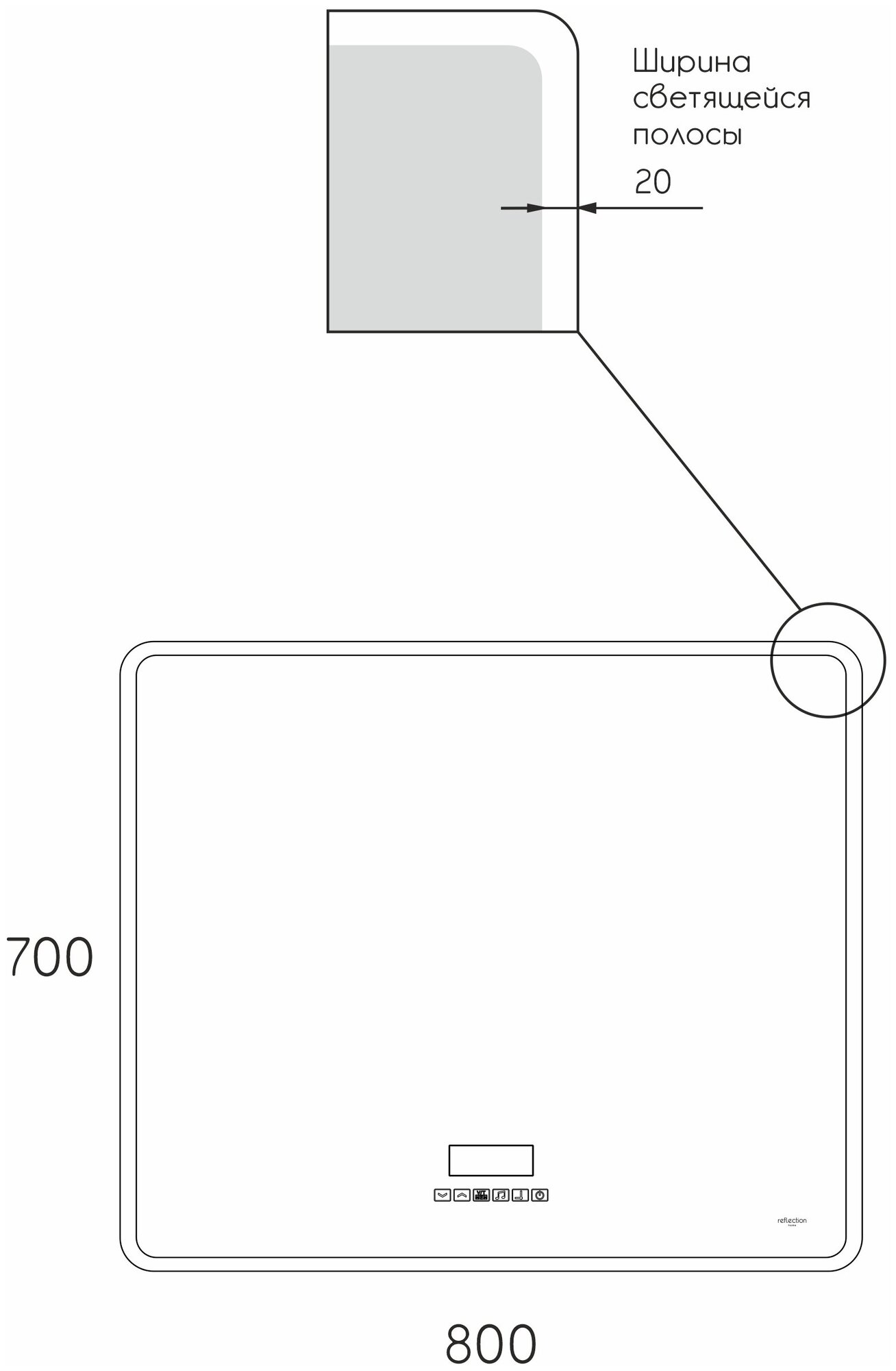Зеркало для ванной с LED подсветкой, сенсором, музыкальным блоком (BT, FM), подогревом Reflection Party 800х700 RF4716PT - фотография № 4