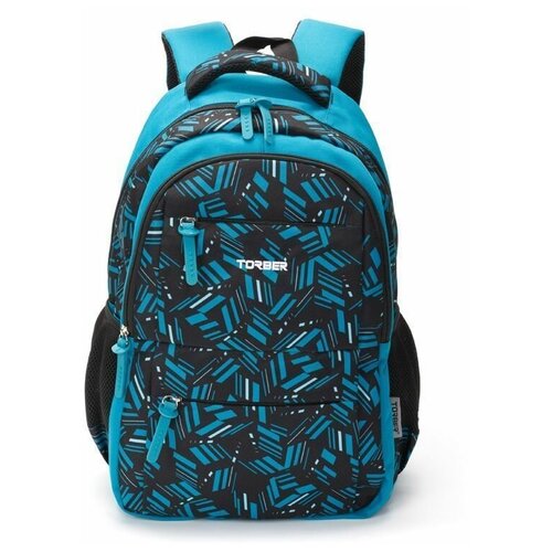 фото Школьный рюкзак torber class x t2602-blu 17л голубой с орнаментом 45x30x18 см