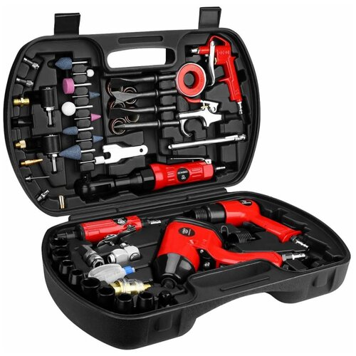 Набор пневмоинструмента и аксессуаров DEKO DKPT61 Premium 61 предмет в чемодане Прямая пневмошлифма 758200₽