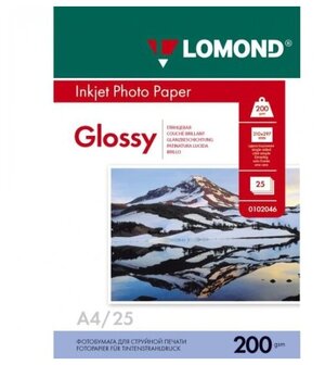 Фотобумага Lomond Односторонняя Глянцевая, 200г/м2, A4 (21X29, 7)/25л. для струйной печати