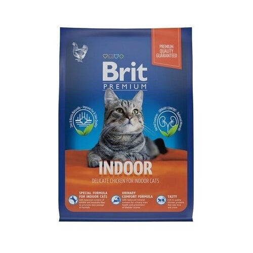 Brit Сухой корм премиум класса Premium Cat Indoor с курицей для кошек домашнего содержания 5049769 2 кг 60042 (2 шт) сухой корм для кошек brit premium лосось курица 2 кг