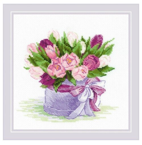 Набор для вышивания "Тюльпаны в шляпной коробке" Риолис (Сотвори Сама) 20x20 см