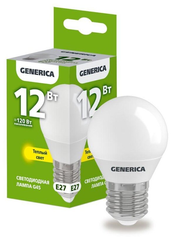 IEK GENERICA шар G45 E27 12W(1200lm) 3000K 2K 45x81 матов. LL-G45-12-230-30-E27-G