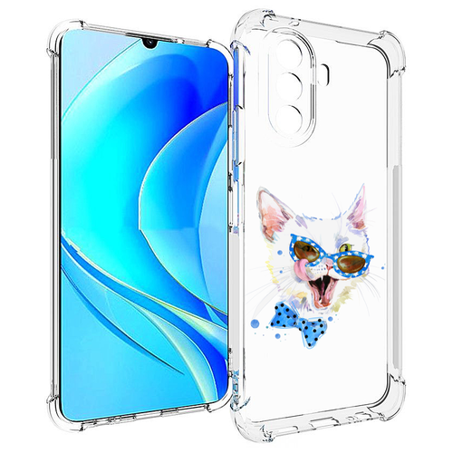 Чехол MyPads белый кот для Huawei Nova Y70 / Nova Y70 Plus (MGA-LX9N) / Huawei Enjoy 50 задняя-панель-накладка-бампер чехол mypads свисающий кот для huawei nova y70 nova y70 plus mga lx9n huawei enjoy 50 задняя панель накладка бампер