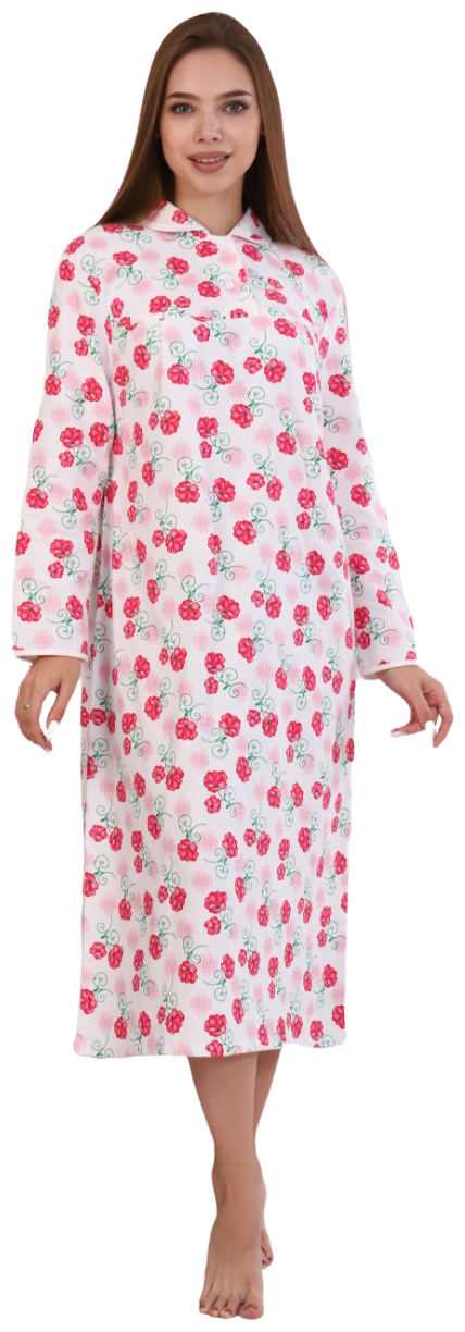 Ночная сорочка женская из фланели большие размеры хлопок теплая. М-38 розовая 50 Ретро. - фотография № 2