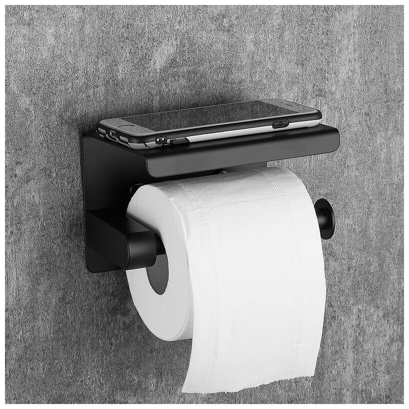 Держатель туалетной бумаги, с полочкой, чёрный. F502-6