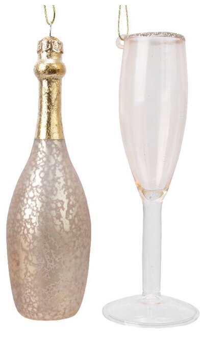 Kaemingk Набор стеклянных елочных игрушек Шампанское Celebration Bubbles 14 см, 2 шт, подвеска 120868