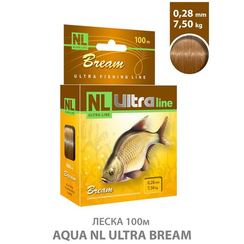 леска для рыбалки aqua nl ultra bream лещ 100m 0 16mm 3 10kg для фидера удочки спиннинга троллинга светло коричневый Леска для рыбалки AQUA NL ULTRA BREAM (Лещ) 100m, 0,28mm, 7,50kg / для фидера, удочки, спиннинга, троллинга / светло-коричневый