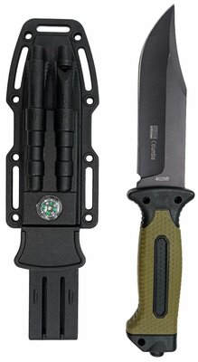 Нож тактический Columbia 4028B (компас, огниво, свисток, точилка) ручка зеленая (олива)