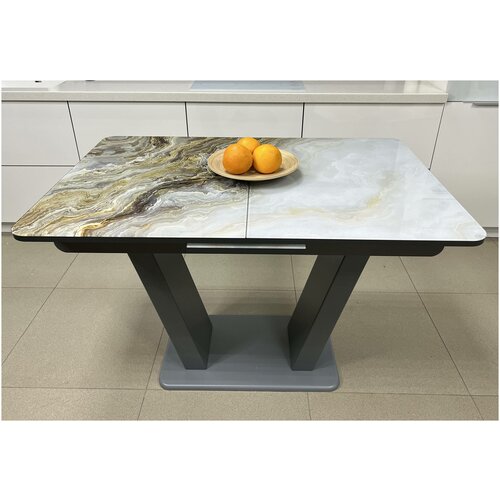 Стол обеденный Денвер раздвижной автоматический, 120 х 80 х 75 Мрамор Оникс с графитовыми опорами