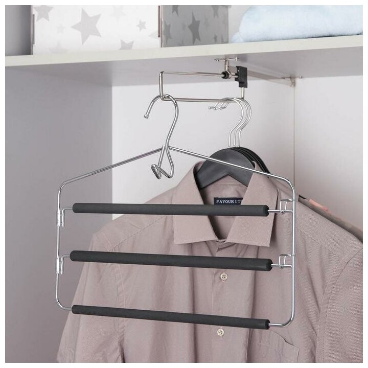 Вешалка для одежды антискользящая 3-х уровневая SAVANNA, 37×31 см, металл / полиуретан, цвет чёрный - фотография № 1
