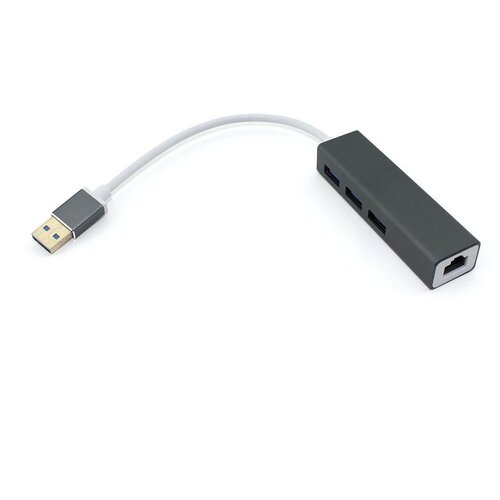 Адаптер USB Type-A на USB 3.0*3 + RJ45 серый переходник usb type a rj45 100мбит